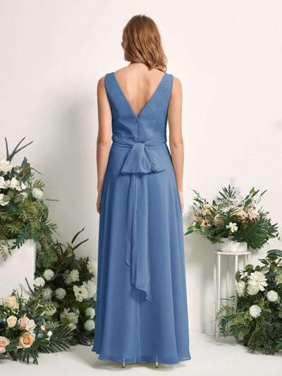 Carlyna June A-Line Dusty Blue Bridesmaid Dress Maxi Sleeveless V-Neck Dress #color_dusty-blue