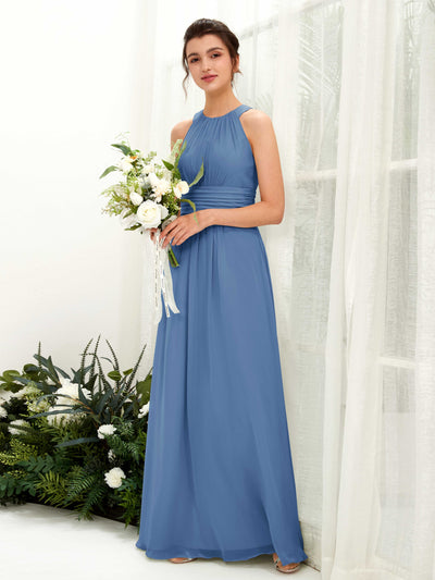 Carlyna Noelle A-Line Dusty Blue Bridesmaid Dress Maxi Sleeveless Round Neck Dress #color_dusty-blue