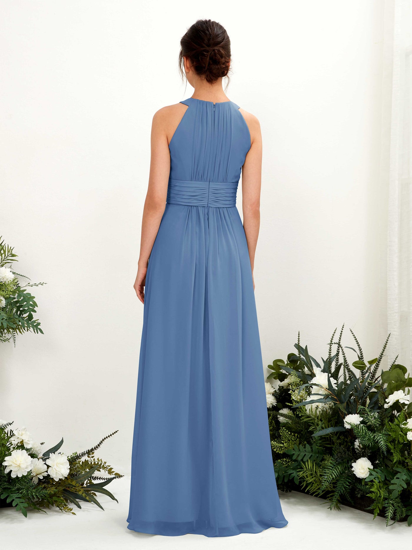 A-line Round Sleeveless Chiffon Bridesmaid Dress - Dusty Blue (81221510)#color_dusty-blue