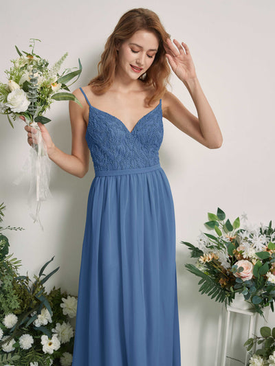 Carlyna Alexandra A-Line Dusty Blue Beaded Bridesmaid Dress Maxi Sleeveless V-Neck Dress Side View 2 #color_dusty-blue