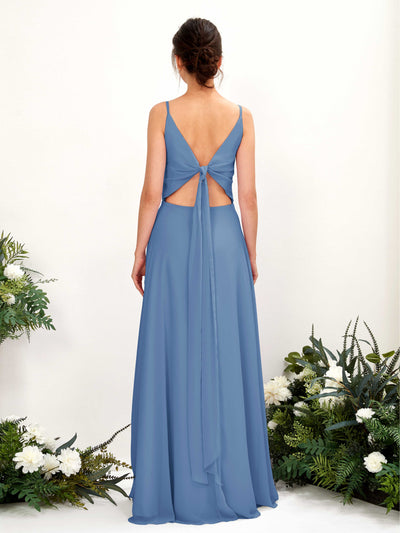 Carlyna Elsa A-Line Dusty Blue Bridesmaid Dress Maxi Sleeveless V-Neck Dress Back View #color_dusty-blue