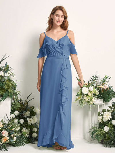 Carlyna Yvette A-Line Dusty Blue Bridesmaid Dress Maxi Sleeveless V-Neck Dress #color_dusty-blue