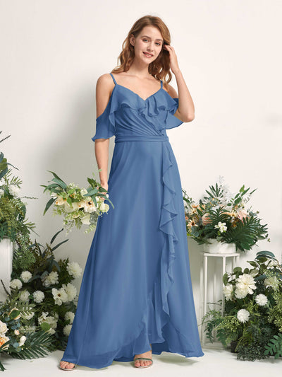 Carlyna Yvette A-Line Dusty Blue Bridesmaid Dress Maxi Sleeveless V-Neck Dress #color_dusty-blue