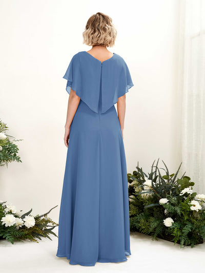 Carlyna Soleil A-Line Dusty Blue Bridesmaid Dress Maxi Short Sleeve V-Neck Dress #color_dusty-blue