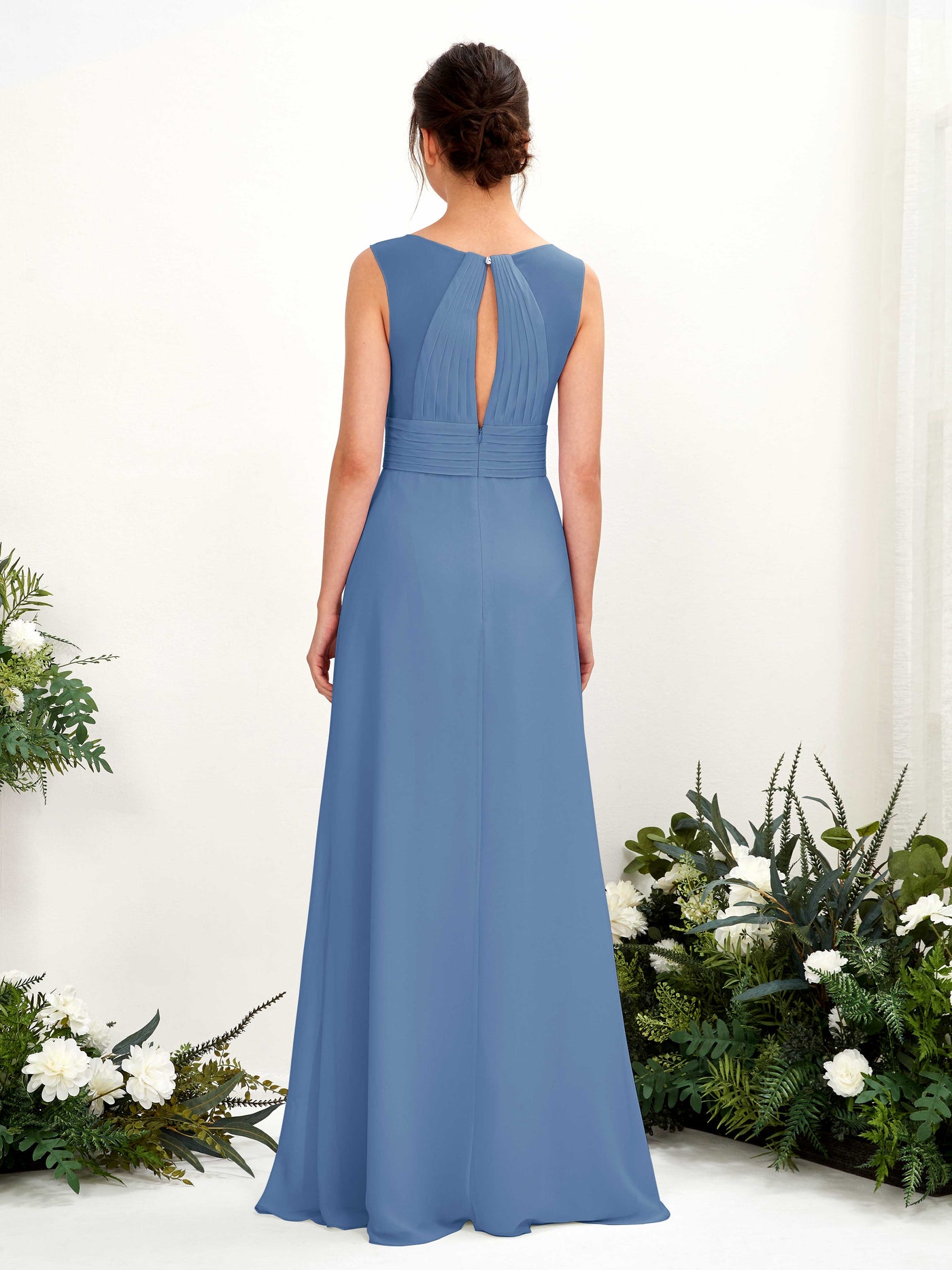 A-line V-neck Sleeveless Chiffon Bridesmaid Dress - Dusty Blue (81220910)#color_dusty-blue