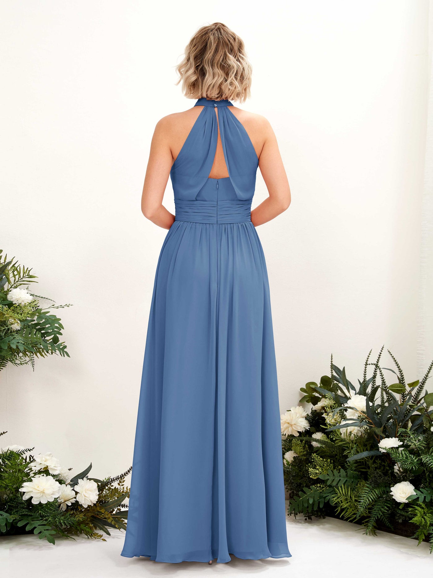 Ball Gown Halter Sleeveless Chiffon Bridesmaid Dress - Dusty Blue (81225310)#color_dusty-blue