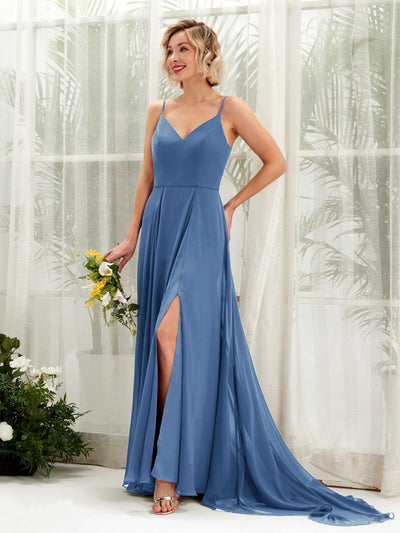 Carlyna Mana A-Line Dusty Blue Bridesmaid Dress Maxi Sleeveless V-Neck Dress #color_dusty-blue