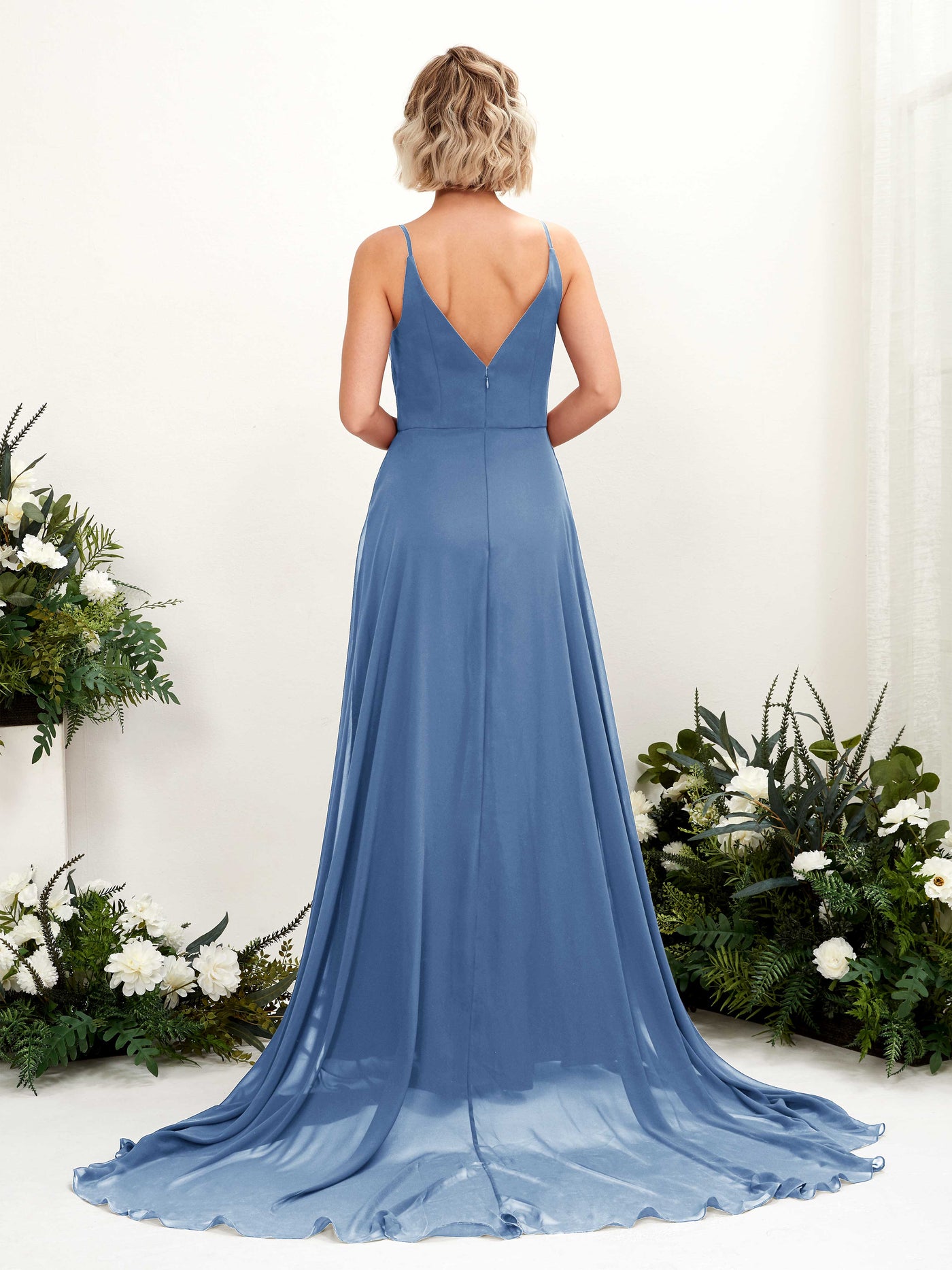 Ball Gown V-neck Sleeveless Bridesmaid Dress - Dusty Blue (81224110)#color_dusty-blue