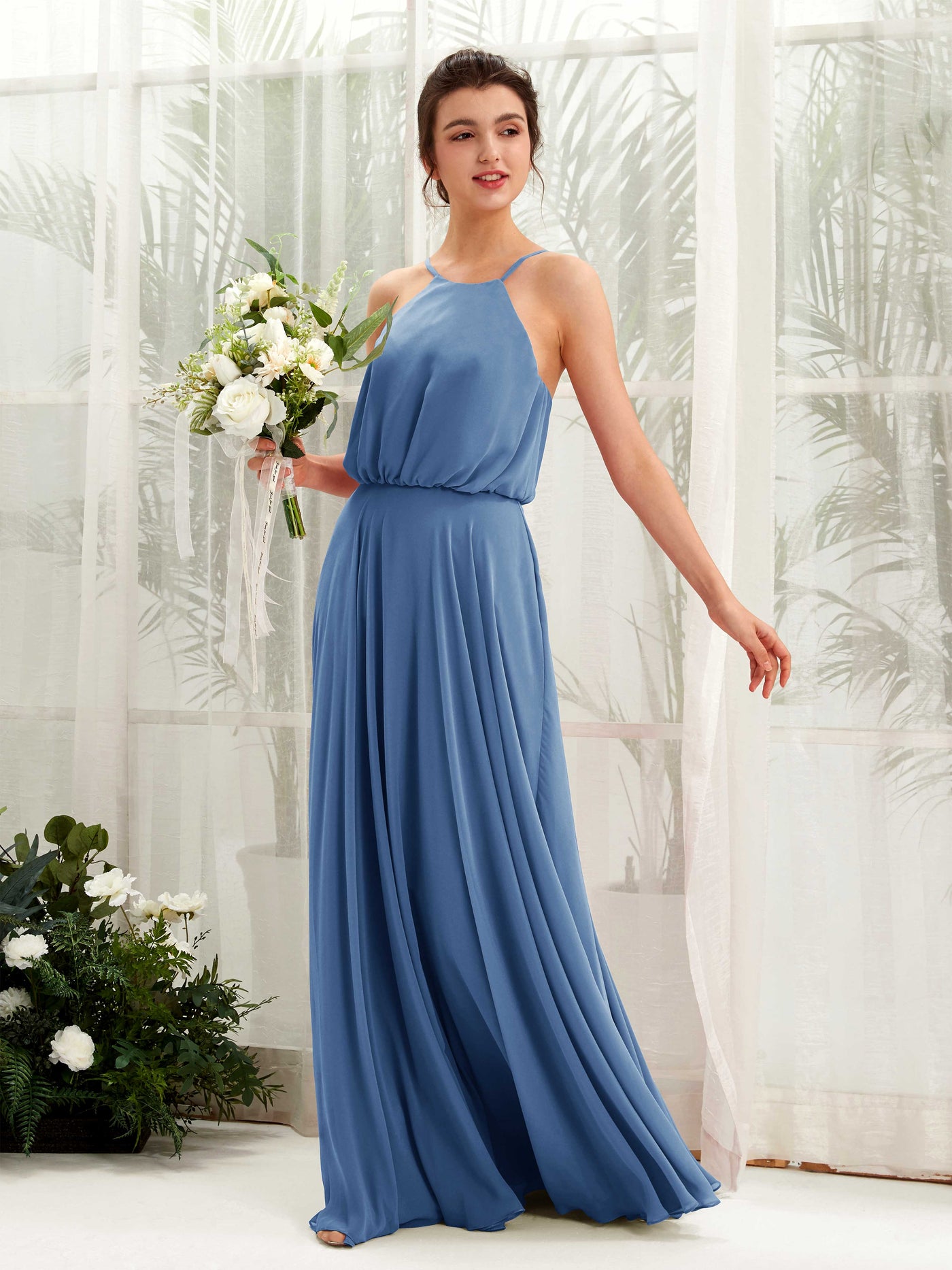 Bohemian Halter Spaghetti-straps Bridesmaid Dress - Dusty Blue (81223410)#color_dusty-blue