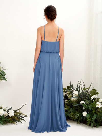 Carlyna Alva A-Line Dusty Blue Bridesmaid Dress Maxi Sleeveless Halter Dress Back View #color_dusty-blue