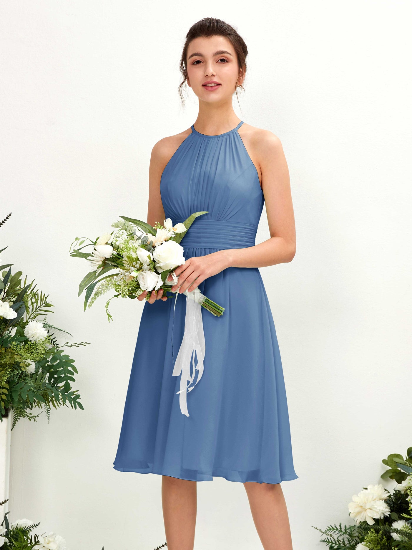Halter Sleeveless Chiffon Bridesmaid Dress - Dusty Blue (81220110)#color_dusty-blue