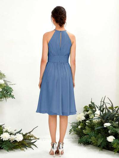 Carlyna Cathie A-Line Dusty Blue Bridesmaid Dress Knee-Length Sleeveless Round Neck Dress Back View #color_dusty-blue