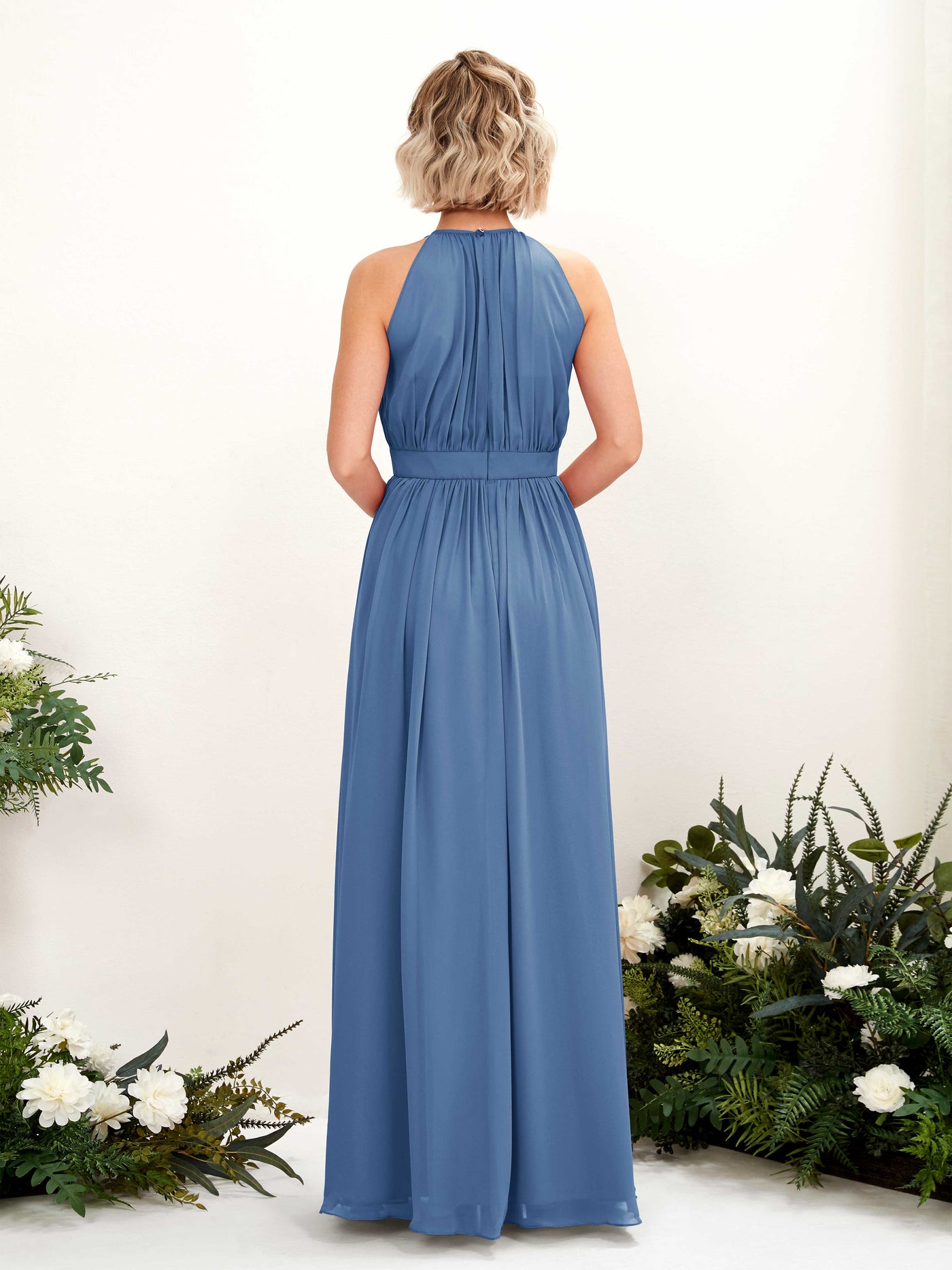 Halter Sleeveless Chiffon Bridesmaid Dress - Dusty Blue (81223110)#color_dusty-blue
