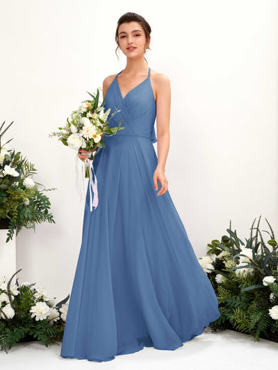 Carlyna Launo A-Line Dusty Blue Bridesmaid Dress Maxi Sleeveless V-Neck Dress #color_dusty-blue