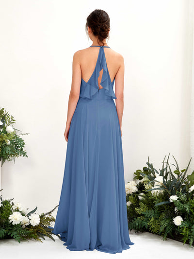 Carlyna Launo A-Line Dusty Blue Bridesmaid Dress Maxi Sleeveless V-Neck Dress #color_dusty-blue