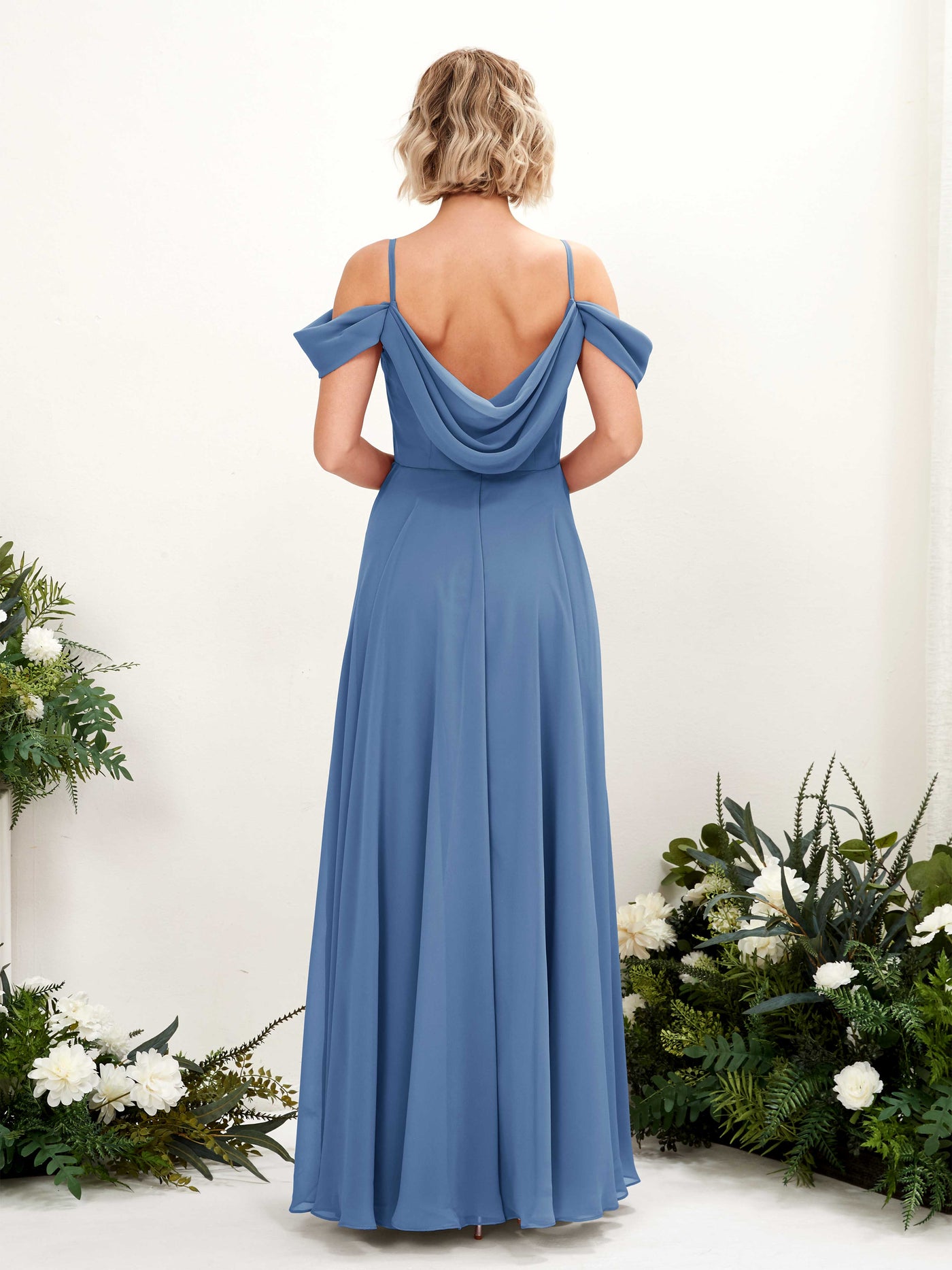 Off Shoulder Straps V-neck Sleeveless Chiffon Bridesmaid Dress - Dusty Blue (81224910)#color_dusty-blue
