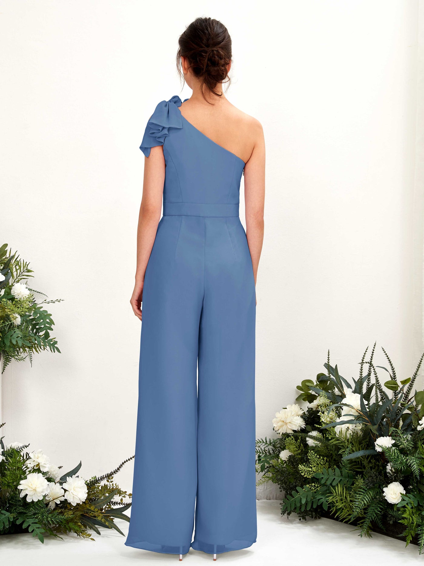One Shoulder Sleeveless Chiffon Bridesmaid Wide-Leg Jumpsuit - Dusty Blue (81220810)#color_dusty-blue