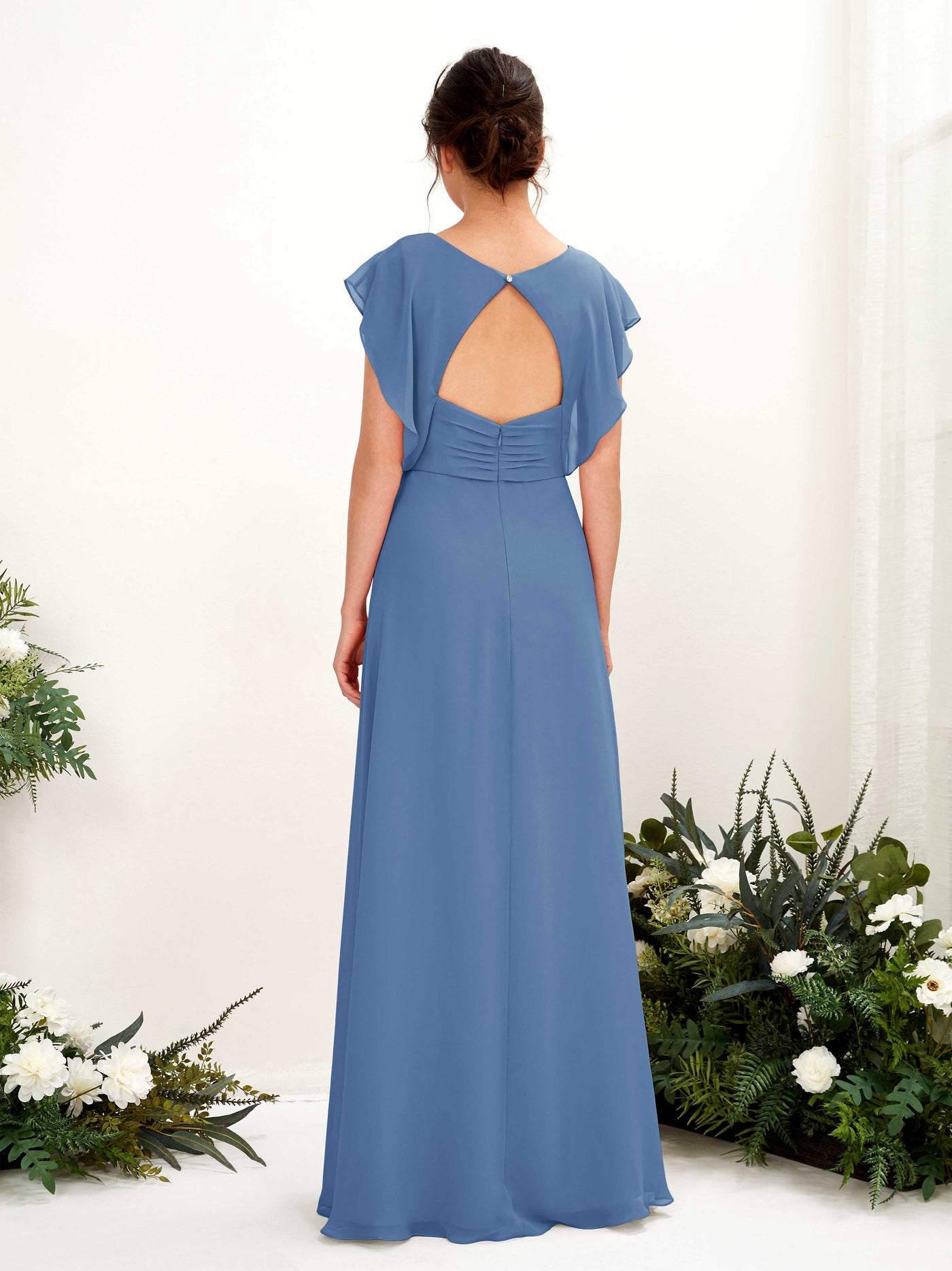 V-neck Cap Sleeves Bridesmaid Dress - Dusty Blue (81225610)#color_dusty-blue