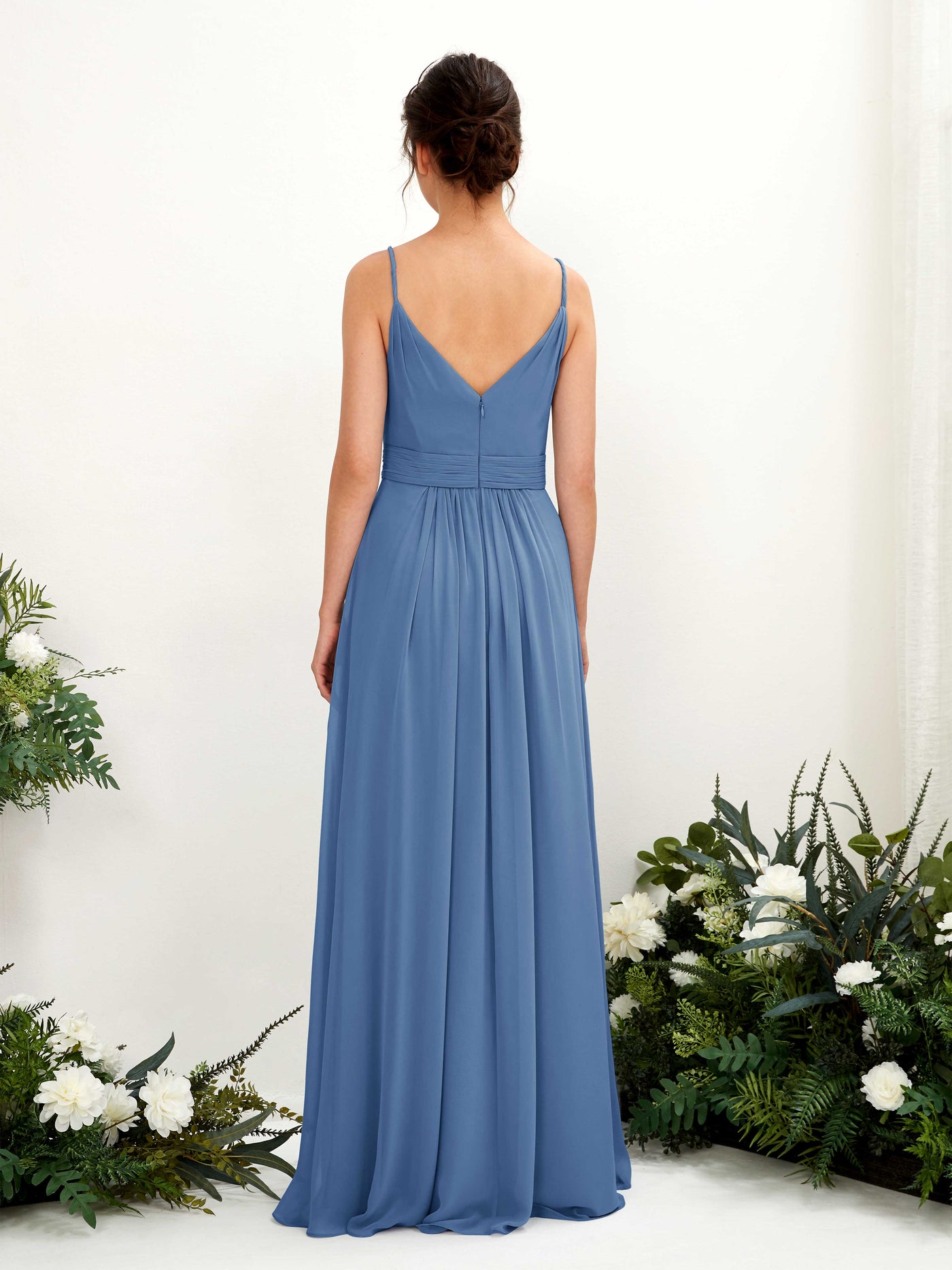 Spaghetti-straps V-neck Sleeveless Bridesmaid Dress - Dusty Blue (81223910)#color_dusty-blue