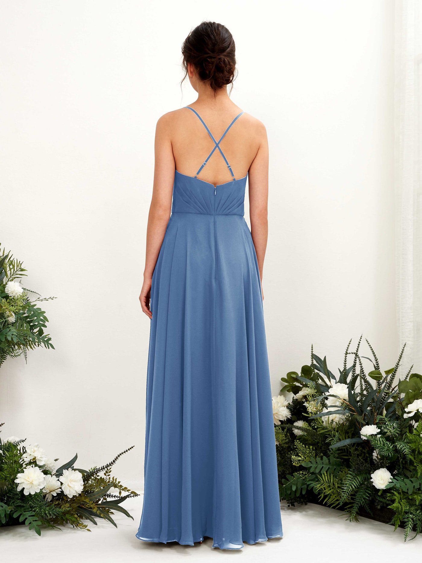 Spaghetti-straps V-neck Sleeveless Bridesmaid Dress - Dusty Blue (81224210)#color_dusty-blue