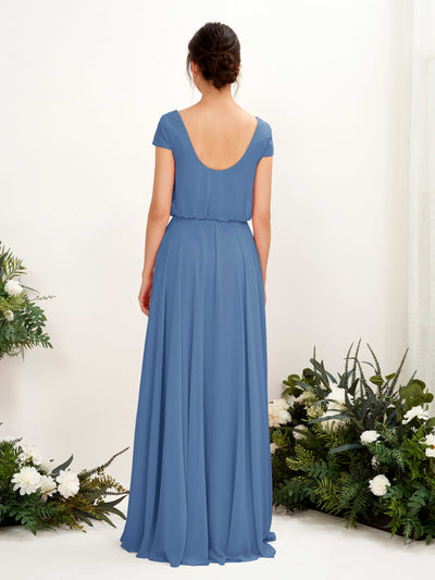 Carlyna Pauline A-Line Dusty Blue Bridesmaid Dress Maxi Cap Sleeve V-Neck Dress #color_dusty-blue