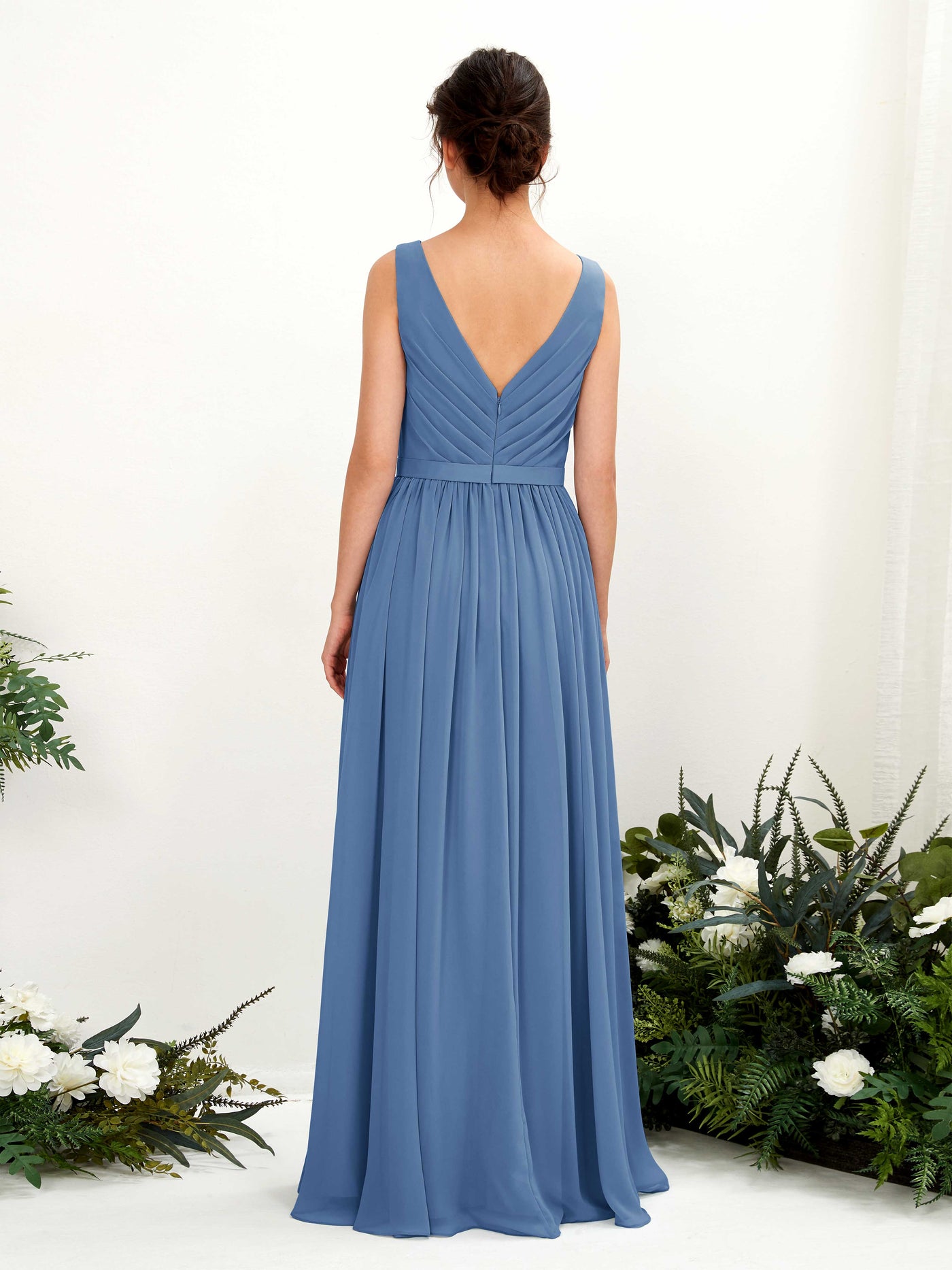 V-neck Sleeveless Chiffon Bridesmaid Dress - Dusty Blue (81223610)#color_dusty-blue