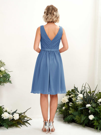 Carlyna Natasha A-Line Dusty Blue Bridesmaid Dress Knee-Length Sleeveless V-Neck Dress #color_dusty-blue