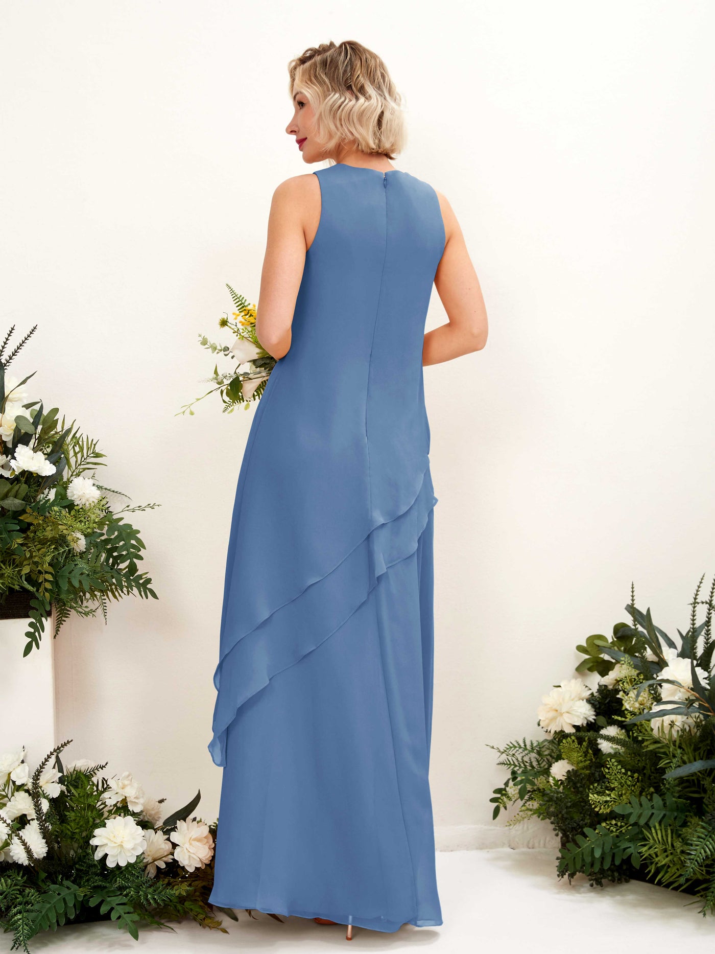 Round Sleeveless Chiffon Bridesmaid Dress - Dusty Blue (81222310)#color_dusty-blue