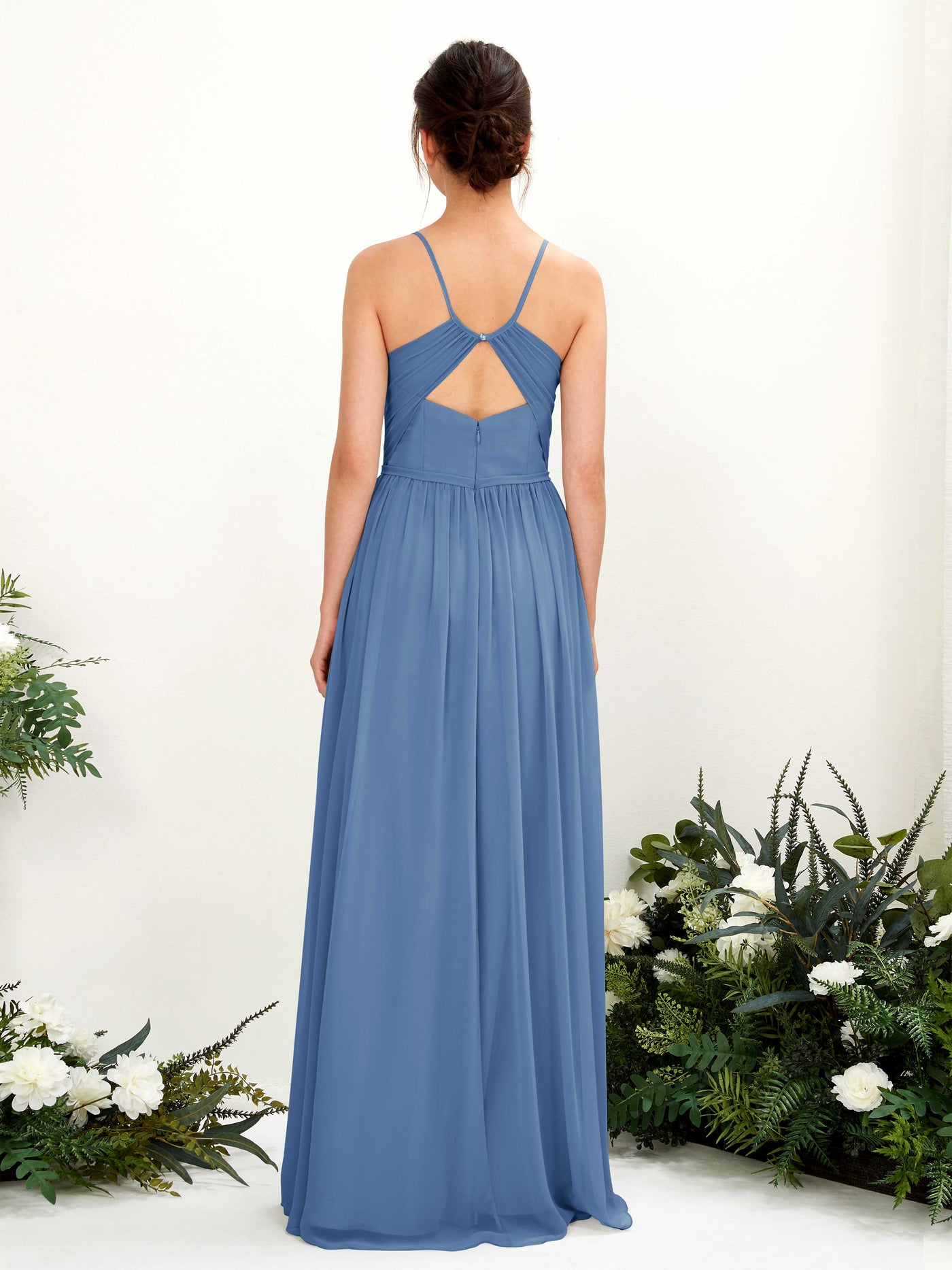 Spaghetti-straps V-neck Chiffon Bridesmaid Dress - Dusty Blue (81221410)#color_dusty-blue