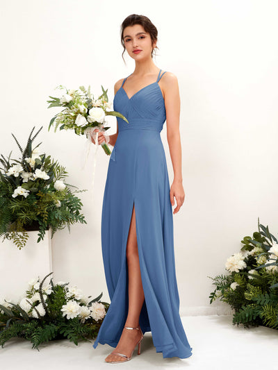Carlyna Joa A-Line Dusty Blue Bridesmaid Dress Maxi Sleeveless V-Neck Dress #color_dusty-blue