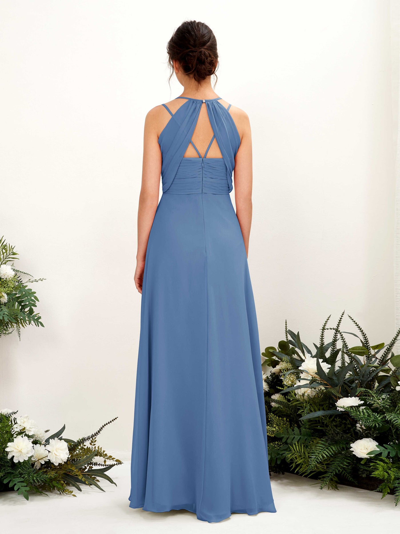 Straps V-neck Sleeveless Chiffon Bridesmaid Dress - Dusty Blue (81225410)#color_dusty-blue
