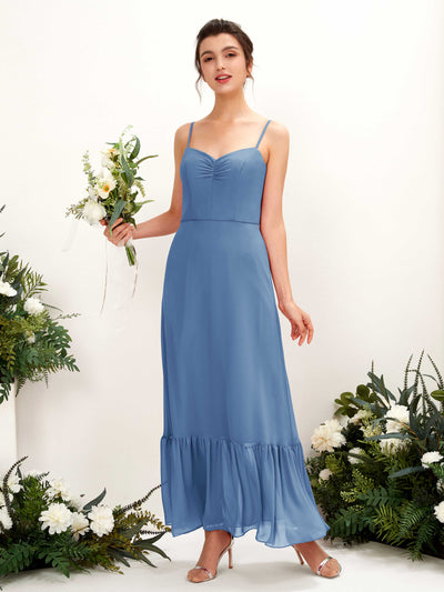 Carlyna Delia Sheath Dusty Blue Bridesmaid Dress Maxi Sleeveless Spaghetti Strap Dress Front View #color_dusty-blue