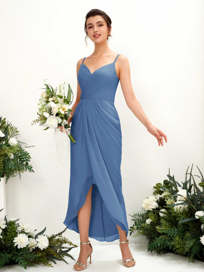 Carlyna Liliane Sheath Dusty Blue Bridesmaid Dress Midi Sleeveless V-Neck Dress #color_dusty-blue