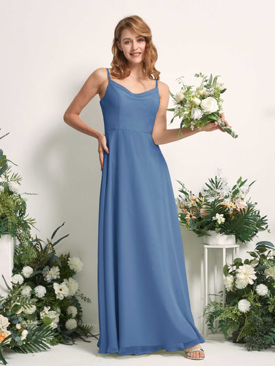 Carlyna Hannah A-Line Dusty Blue Bridesmaid Dress Maxi Sleeveless Sweetheart Dress Front View #color_dusty-blue