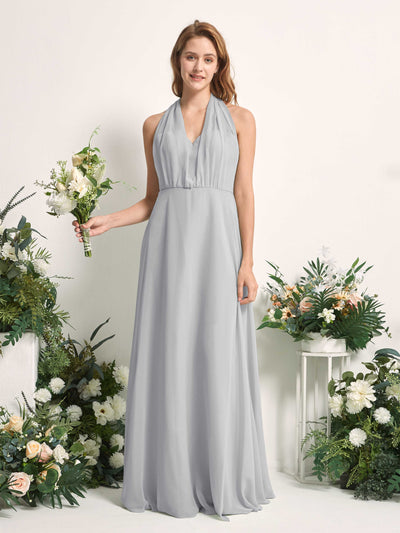 Carlyna Carolyn Convertible Silver Bridesmaid Dress Maxi Sleeveless Sweetheart Dress Front View #color_silver