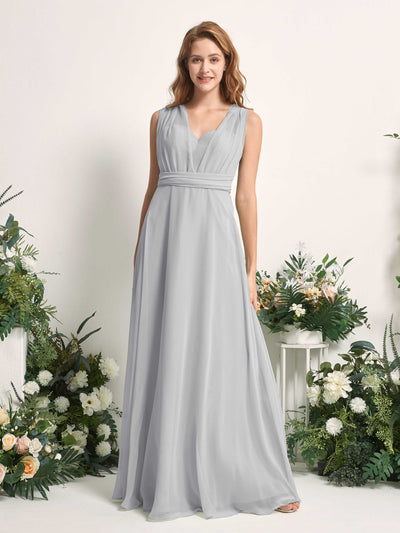 Carlyna Carolyn Convertible Silver Bridesmaid Dress Maxi Sleeveless Sweetheart Dress Side View 3 #color_silver