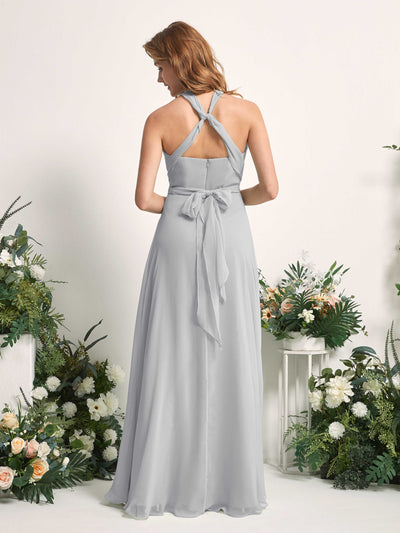 Carlyna Carolyn Convertible Silver Bridesmaid Dress Maxi Sleeveless Sweetheart Dress Back View #color_silver