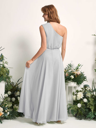Carlyna Cecily A-Line Silver Bridesmaid Dress Maxi Sleeveless One Shoulder Dress Back View #color_silver