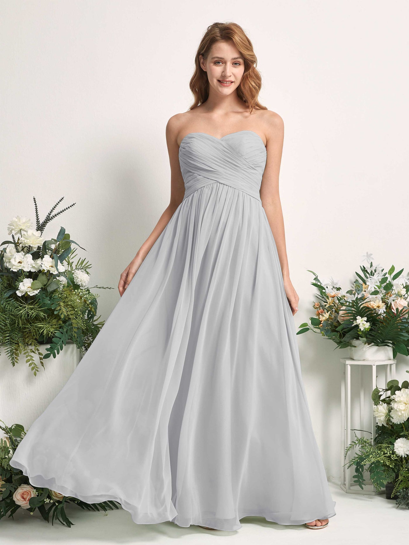 Bridesmaid Dress A-line Chiffon Sweetheart Full Length Sleeveless Wedding Party Dress - Silver (81226927)#color_silver