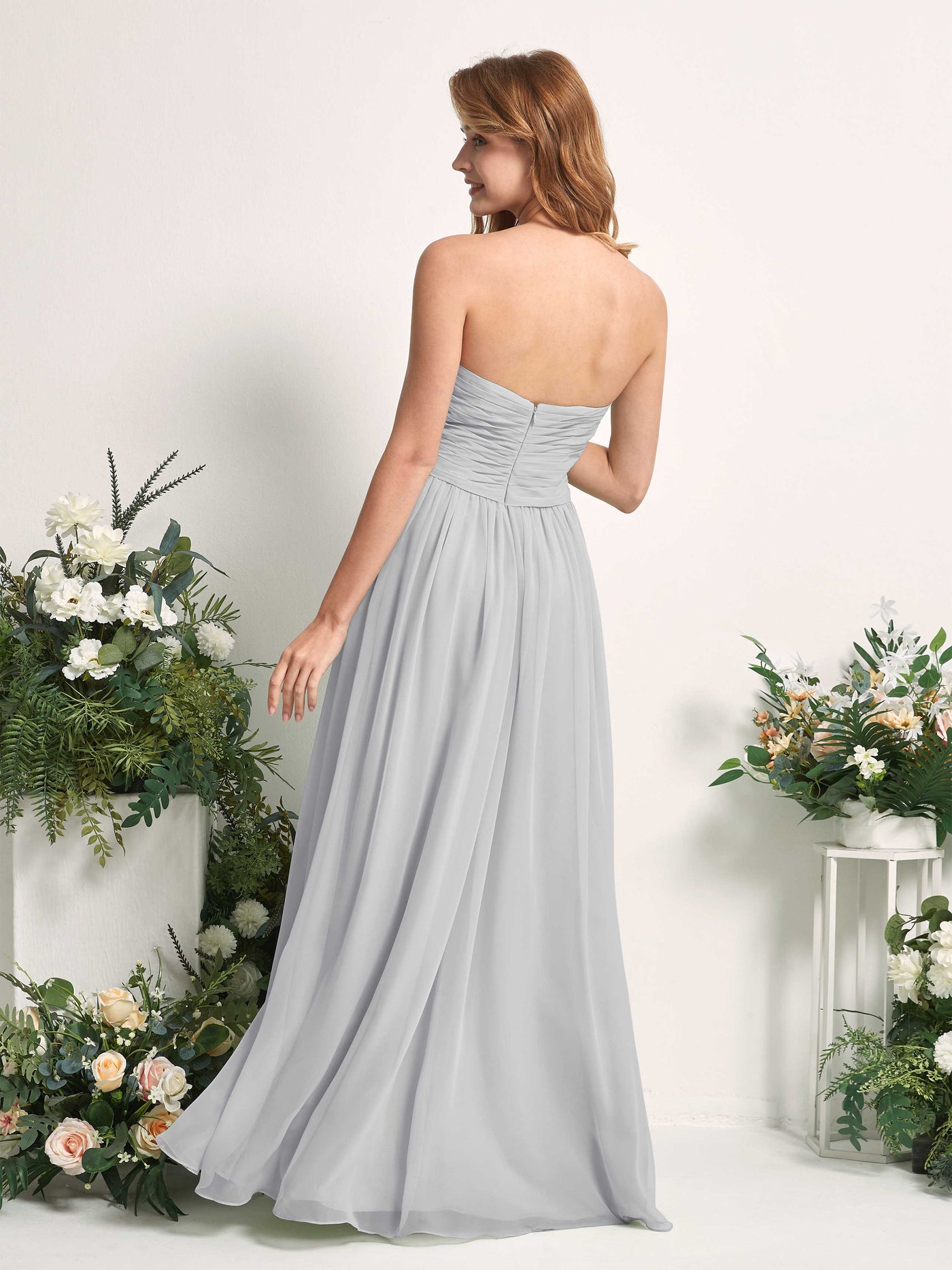 Bridesmaid Dress A-line Chiffon Sweetheart Full Length Sleeveless Wedding Party Dress - Silver (81226927)#color_silver