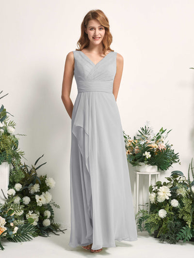 Carlyna Mollie A-Line Silver Bridesmaid Dress Maxi Sleeveless V-Neck Dress #color_silver