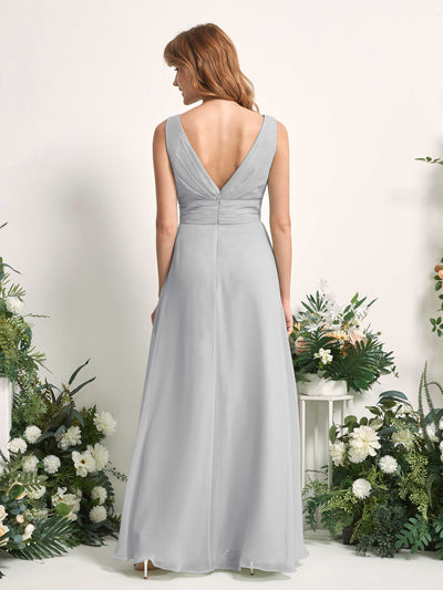 Carlyna Mollie A-Line Silver Bridesmaid Dress Maxi Sleeveless V-Neck Dress #color_silver