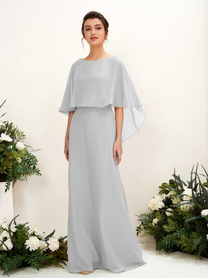 A-line Bateau Sleeveless Chiffon Bridesmaid Dress - Silver (81222027)