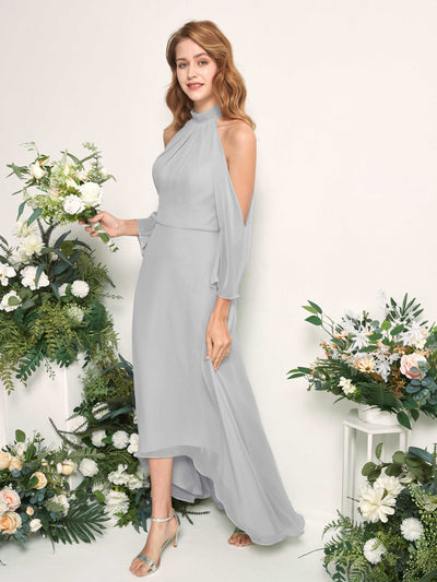 Carlyna Maxine A-Line Silver Bridesmaid Dress Maxi Sleeveless Round Neck Dress #color_silver