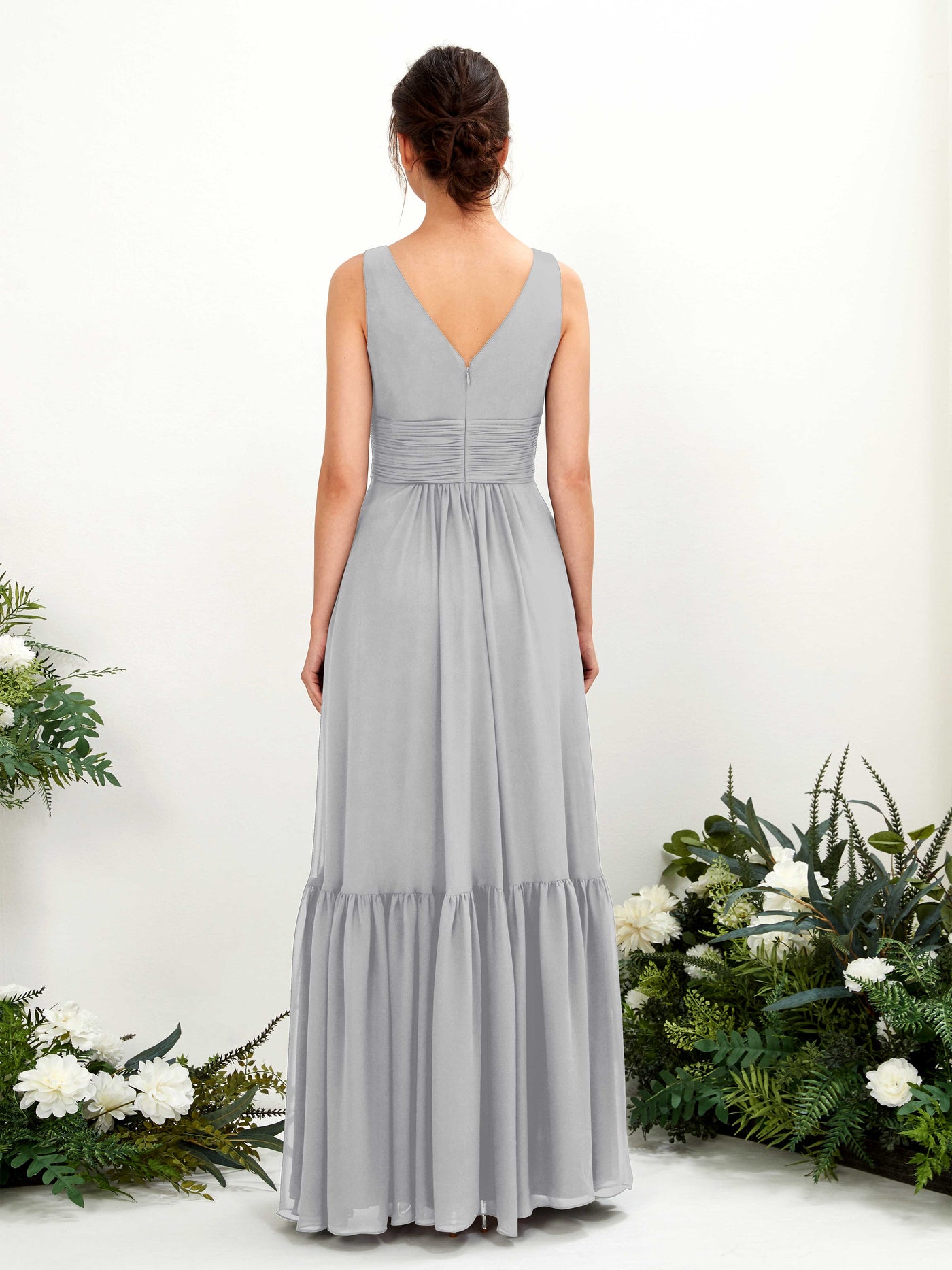 A-line Maternity Straps Sleeveless Chiffon Bridesmaid Dress - Silver (80223727)#color_silver