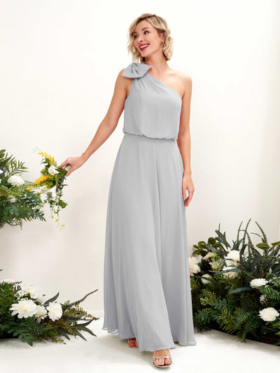 Carlyna Laurel A-Line Silver Bridesmaid Dress Maxi Sleeveless One Shoulder Dress #color_silver
