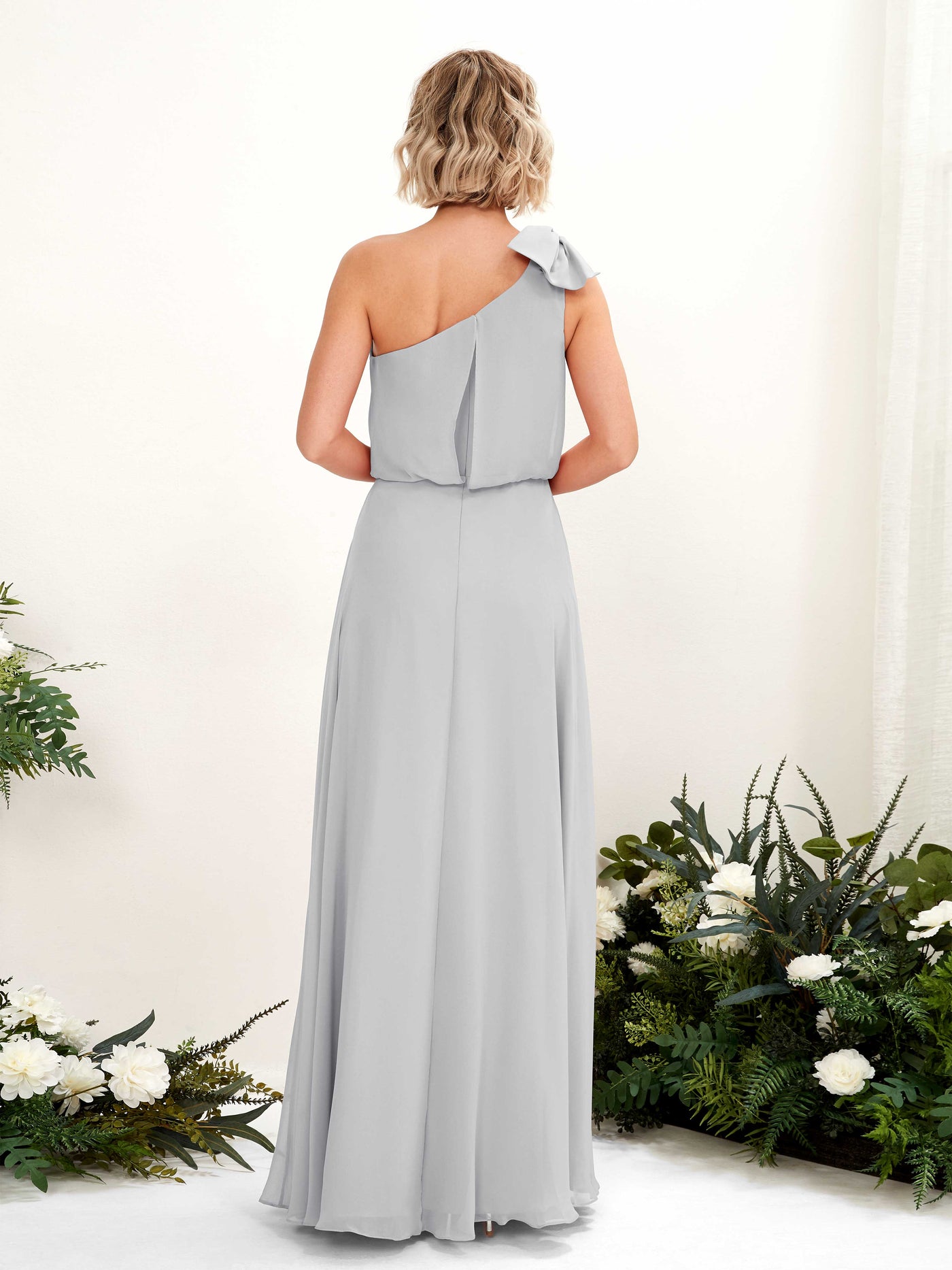 A-line One Shoulder Sleeveless Chiffon Bridesmaid Dress - Silver (81225527)#color_silver