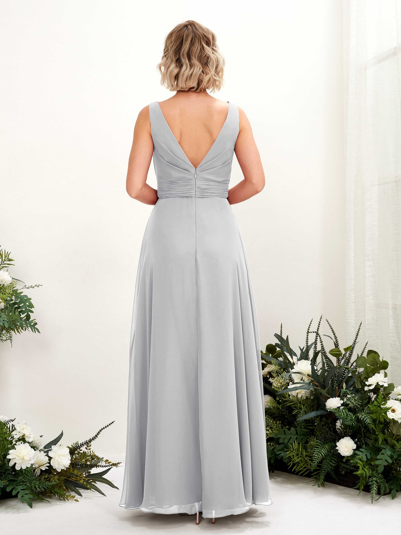A-line Bateau Sleeveless Chiffon Bridesmaid Dress - Silver (81225827)#color_silver