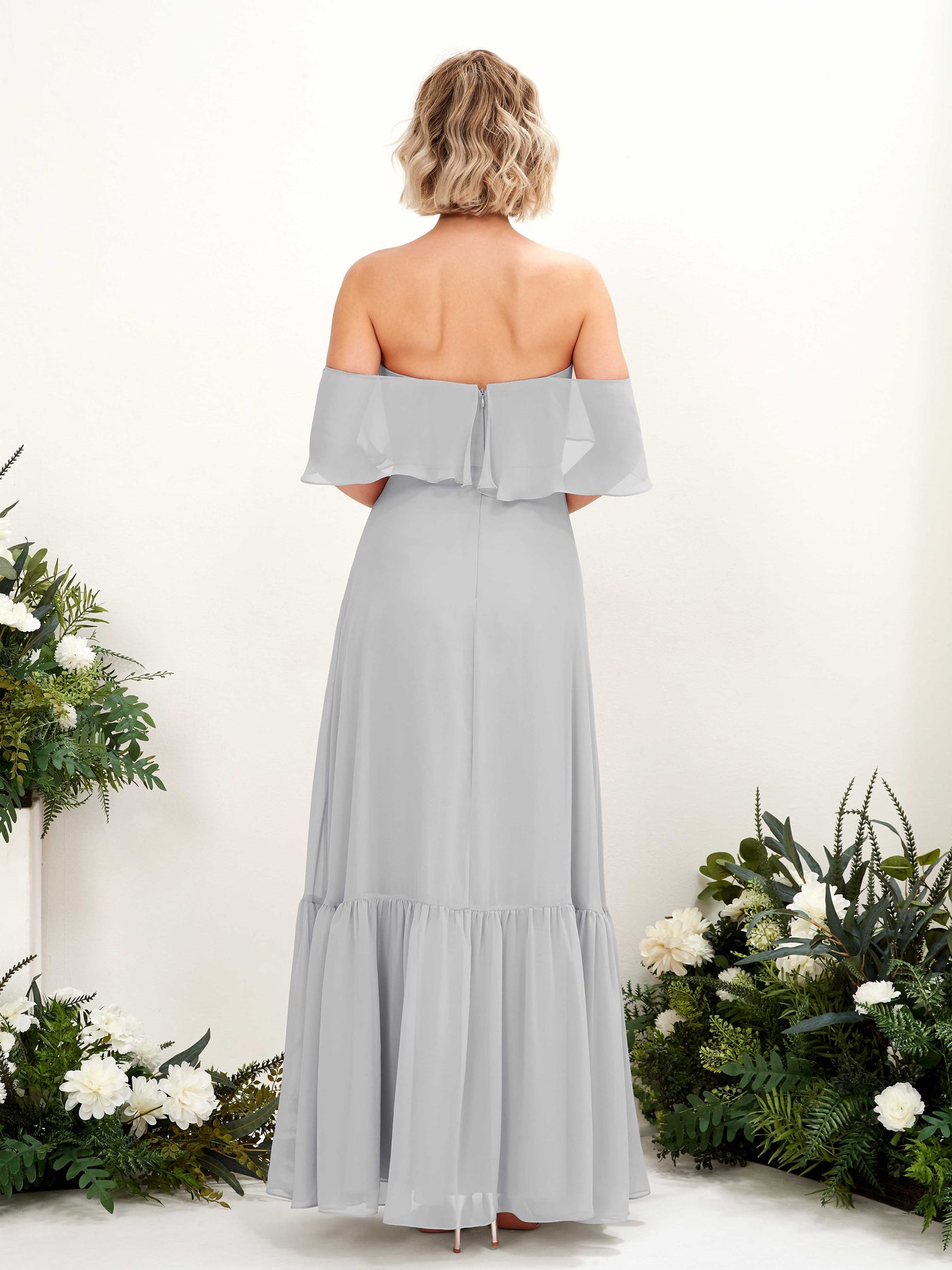 A-line Off Shoulder Chiffon Bridesmaid Dress - Silver (81224527)#color_silver