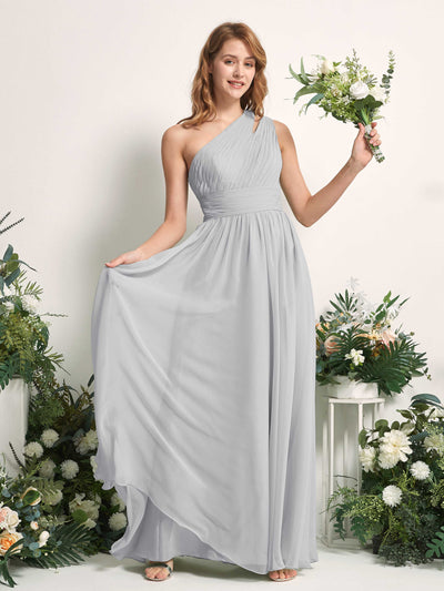 Carlyna Evelyn A-Line Silver Bridesmaid Dress Maxi Sleeveless One Shoulder Dress Front View #color_silver